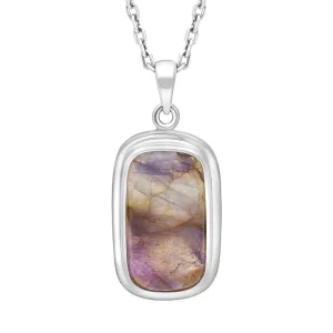 Sterling Silver Blue John Oblong Solid Edge Necklace D