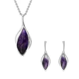 Sterling Silver Blue John Open Marquise Two Piece Set