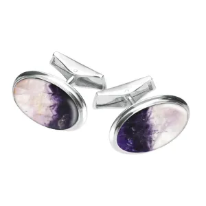 Sterling Silver Blue John Oval Shaped Cufflinks