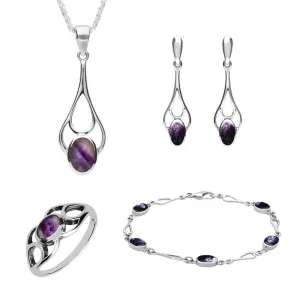 Sterling Silver Blue John Oval Spoon Drop Four Piece Set