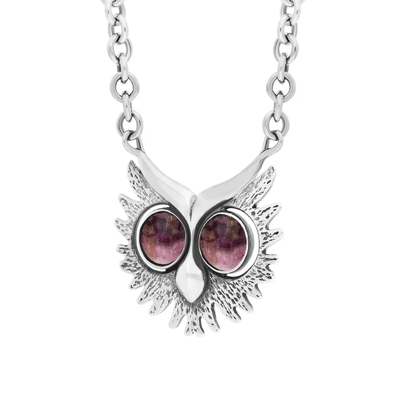Sterling Silver Blue John Owls Face Necklace