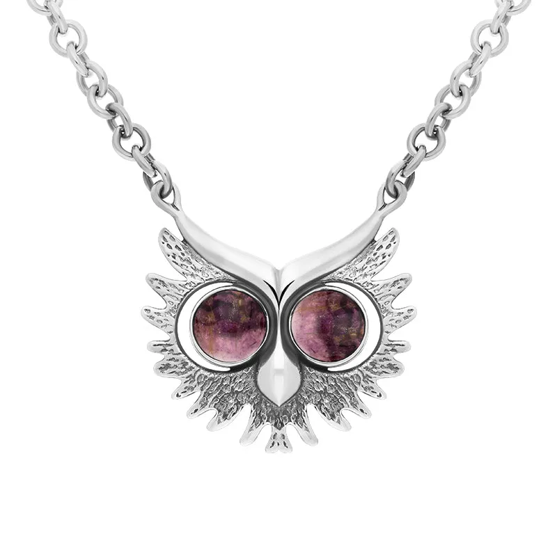Sterling Silver Blue John Owls Face Necklace