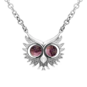 Sterling Silver Blue John Owls Face Necklace