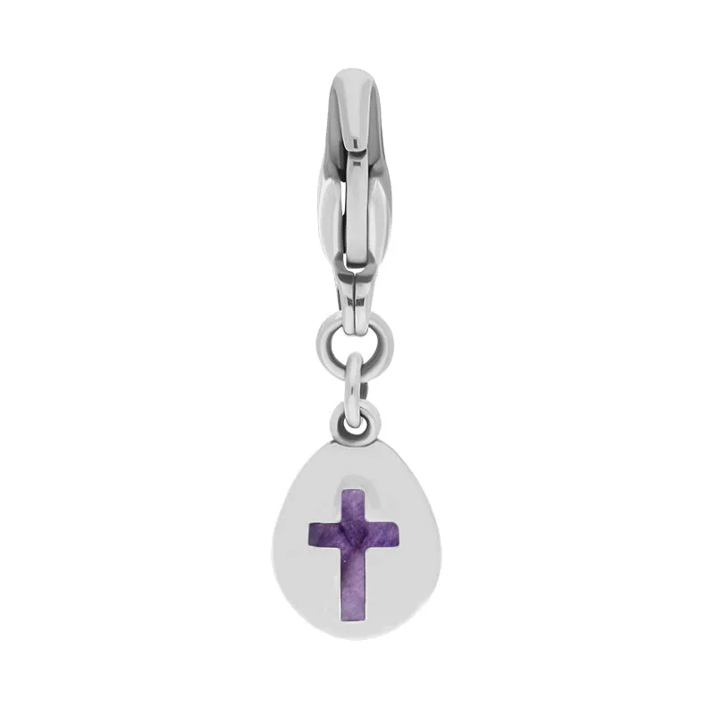 Sterling Silver Blue John Pear Shaped Cross Clip Charm
