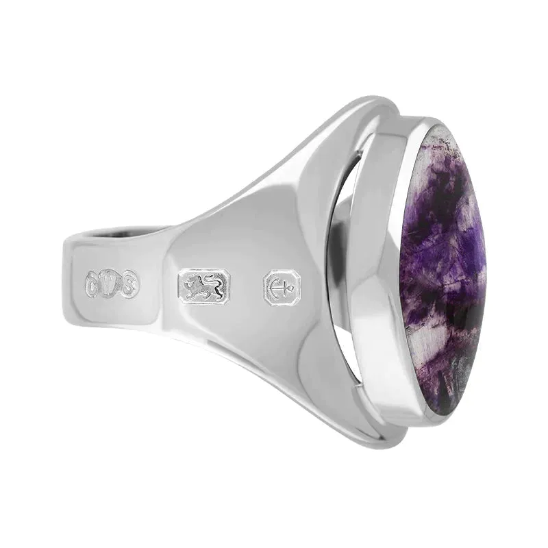 Sterling Silver Blue John Queen's Jubilee Hallmark Small Oval Ring D