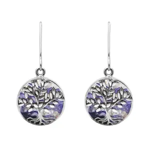 Sterling Silver Blue John Round Large Tree of Life Leaves Drop Earrings
