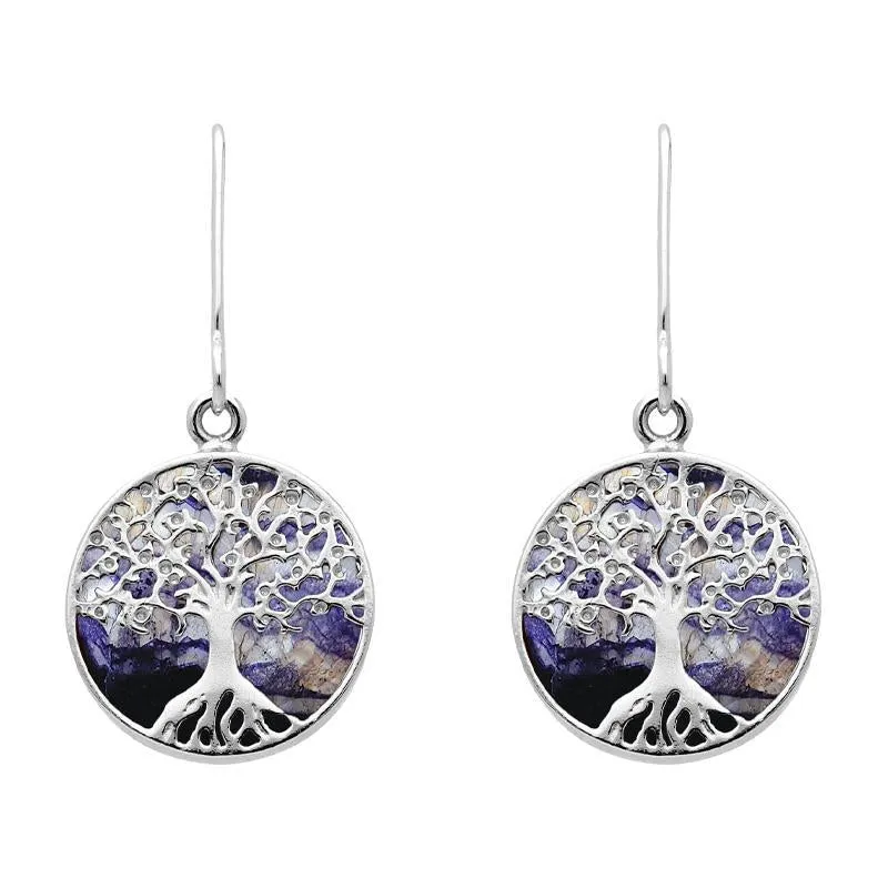 Sterling Silver Blue John Round Tree Drop Earrings