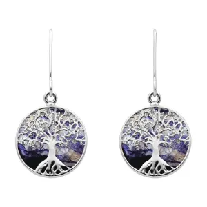 Sterling Silver Blue John Round Tree Drop Earrings