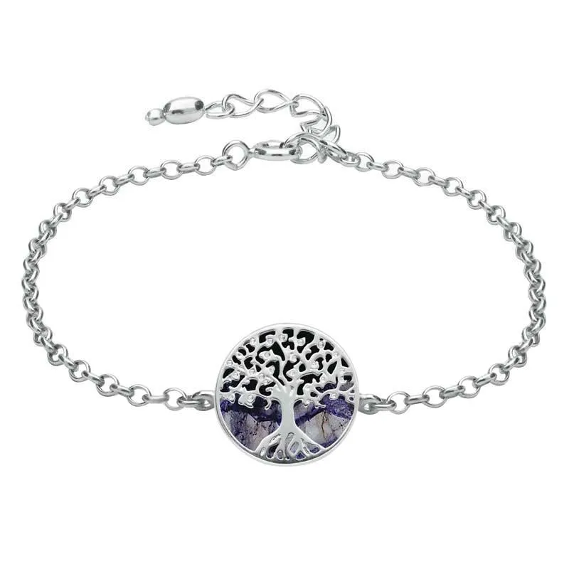 Sterling Silver Blue John Round Tree of Life Chain Bracelet