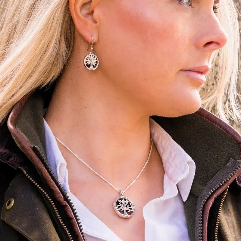Sterling Silver Blue John Round Tree of Life Drop Earrings
