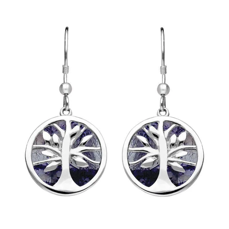 Sterling Silver Blue John Round Tree of Life Drop Earrings