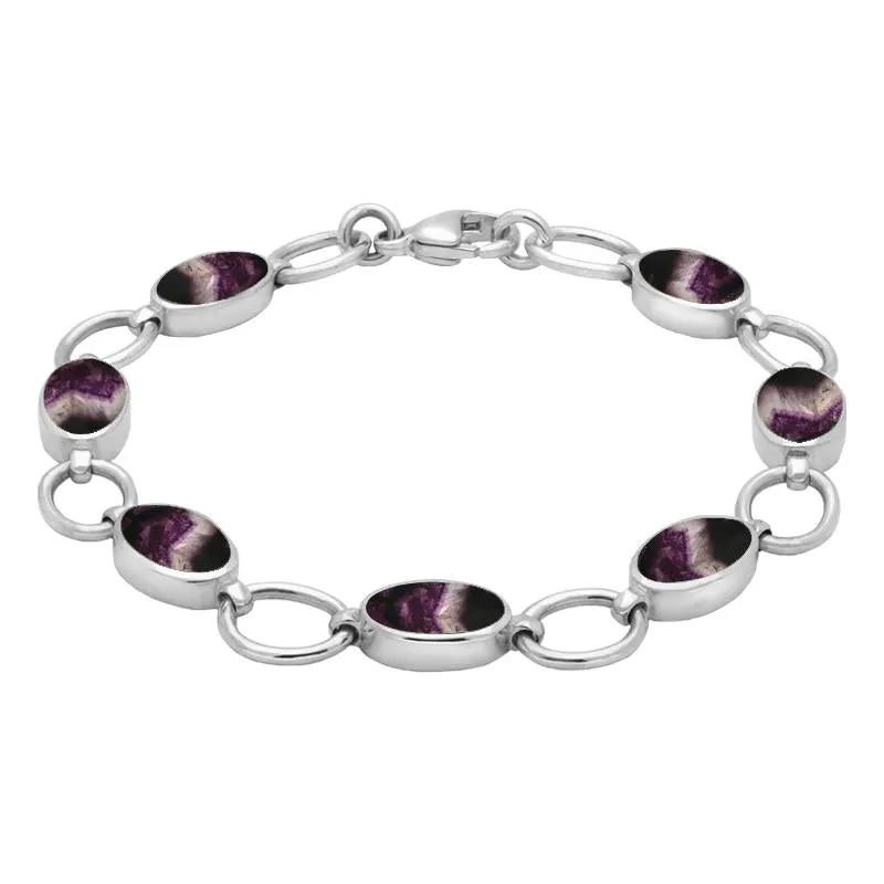 Sterling Silver Blue John Seven Oval Stone Bracelet