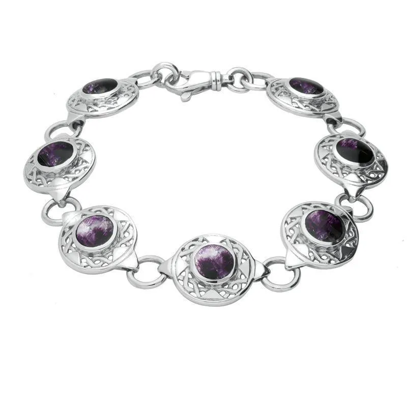 Sterling Silver Blue John Seven Stone Round Celtic Bracelet