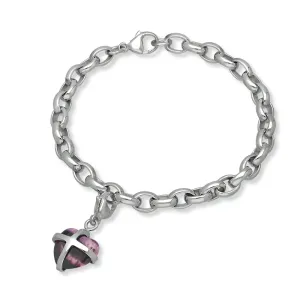 Sterling Silver Blue John Small Cross Heart Charm Bracelet