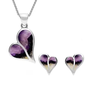Sterling Silver Blue John Split Heart Two Piece Set