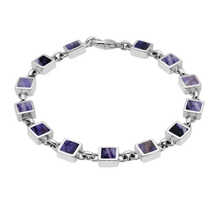 Sterling Silver Blue John Square Stone Bracelet