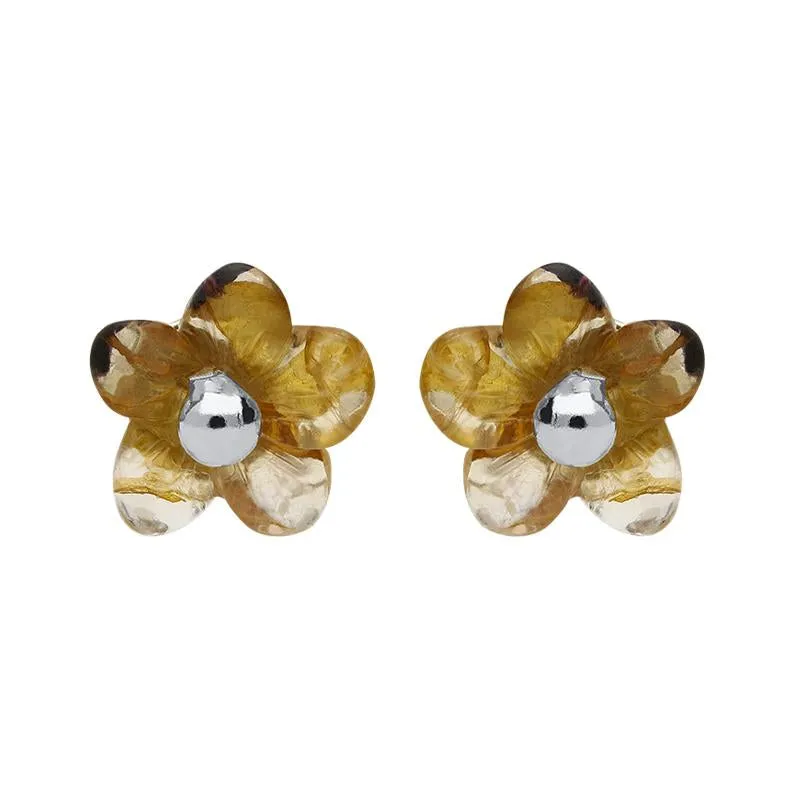 Sterling Silver Blue John Tuberose Pansy 6mm Stud Earrings