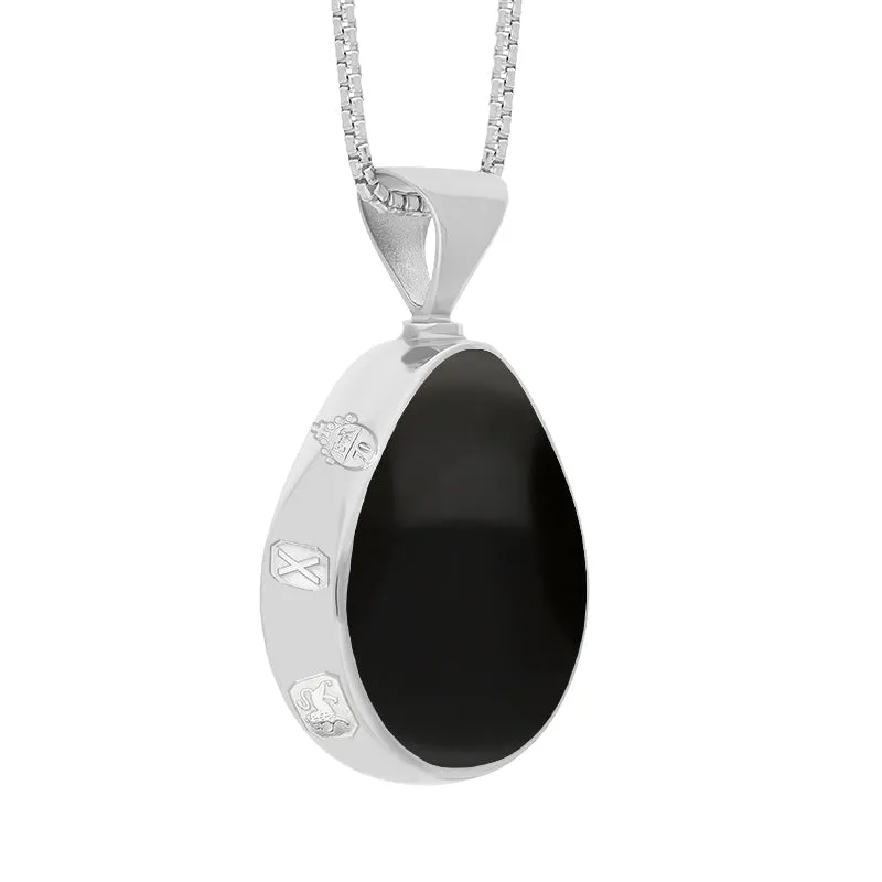 Sterling Silver Blue John Whitby Jet Queens Jubilee Hallmark Double Sided Pear-shaped Necklace D