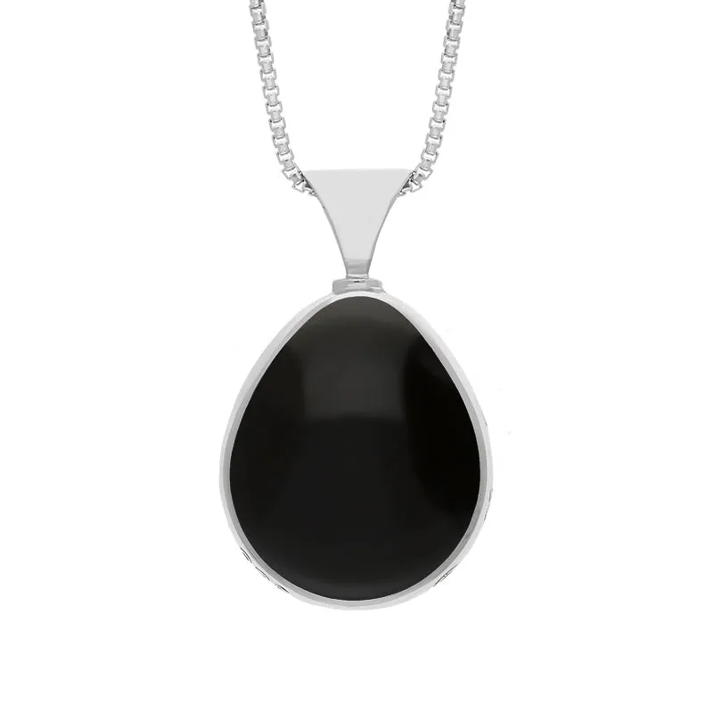 Sterling Silver Blue John Whitby Jet Queens Jubilee Hallmark Double Sided Pear-shaped Necklace D