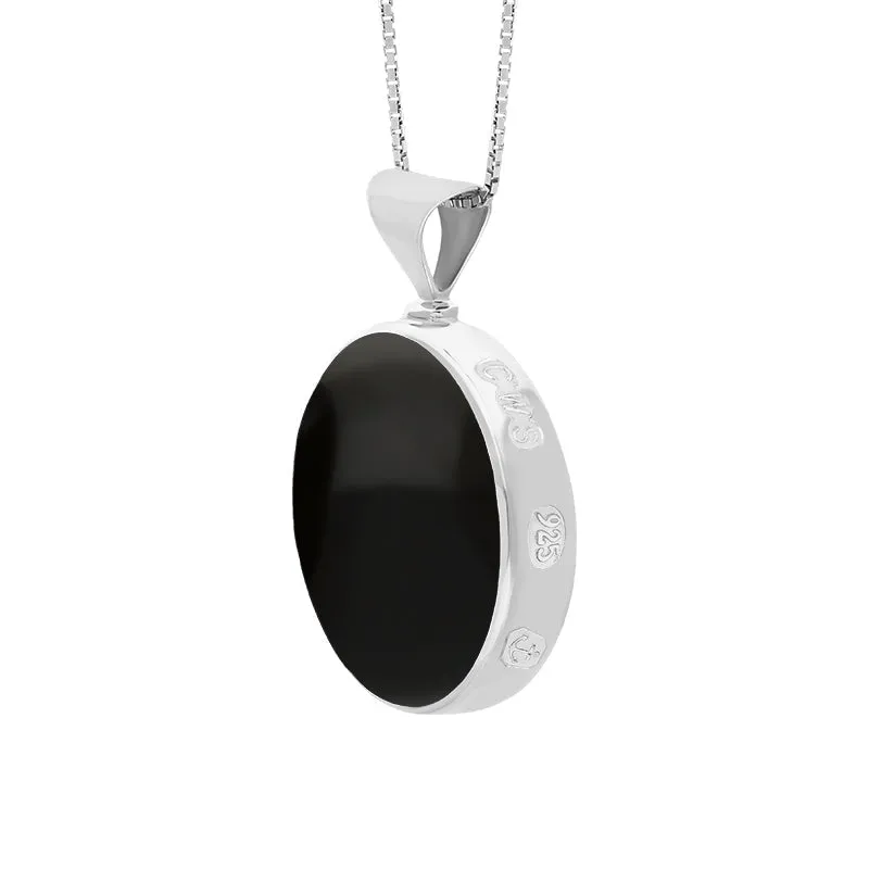 Sterling Silver Blue John Whitby Jet Queens Jubilee Hallmark Double Sided Round Necklace D