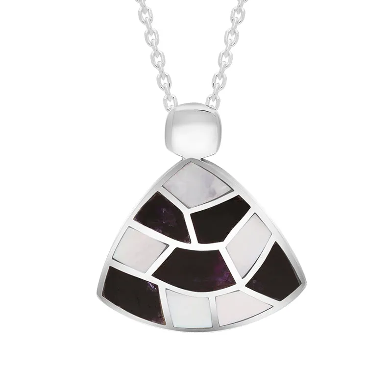 Sterling Silver Blue John White Mother of Pearl Curved Triangle Necklace D