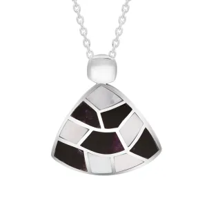 Sterling Silver Blue John White Mother of Pearl Curved Triangle Necklace D