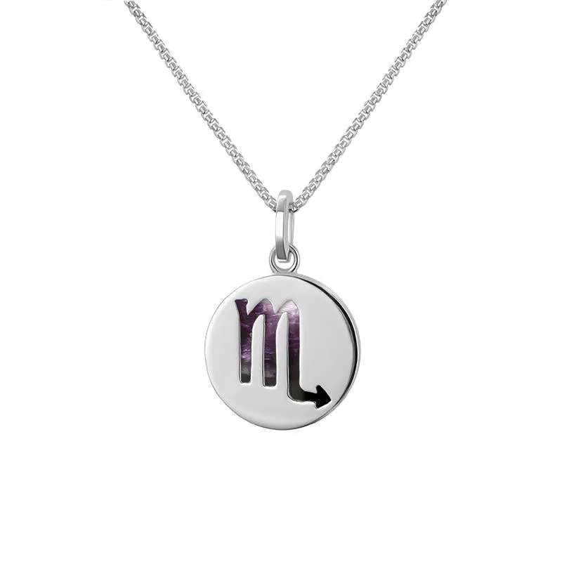 Sterling Silver Blue John  Zodiac Scorpio Round Necklace