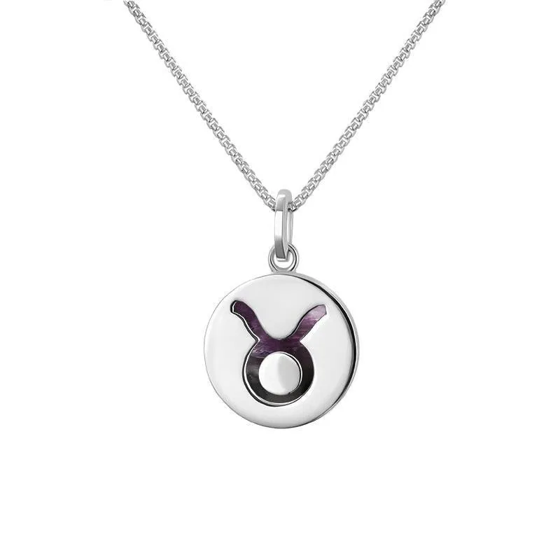 Sterling Silver Blue John  Zodiac Taurus Round Necklace