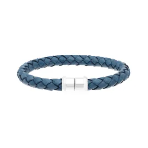 Sterling Silver Blue Leather Magnetic Bracelet