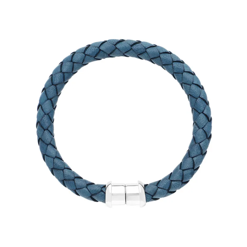 Sterling Silver Blue Leather Magnetic Bracelet