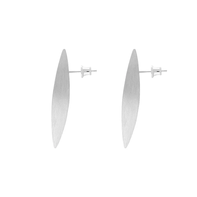 Sterling Silver Brushed Long Marquise Drop Earrings D
