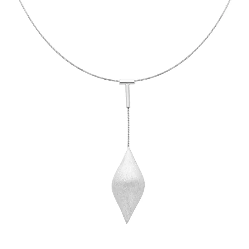Sterling Silver Brushed Pointed Bulb Dropper Necklace D