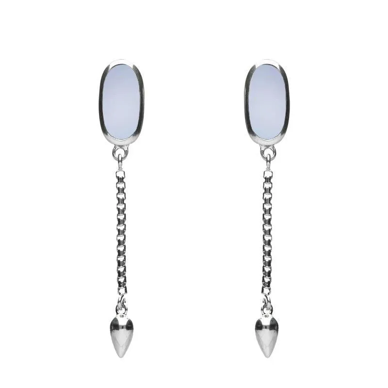 Sterling Silver Chalcedony Lineaire Medium Drop Stud Earrings