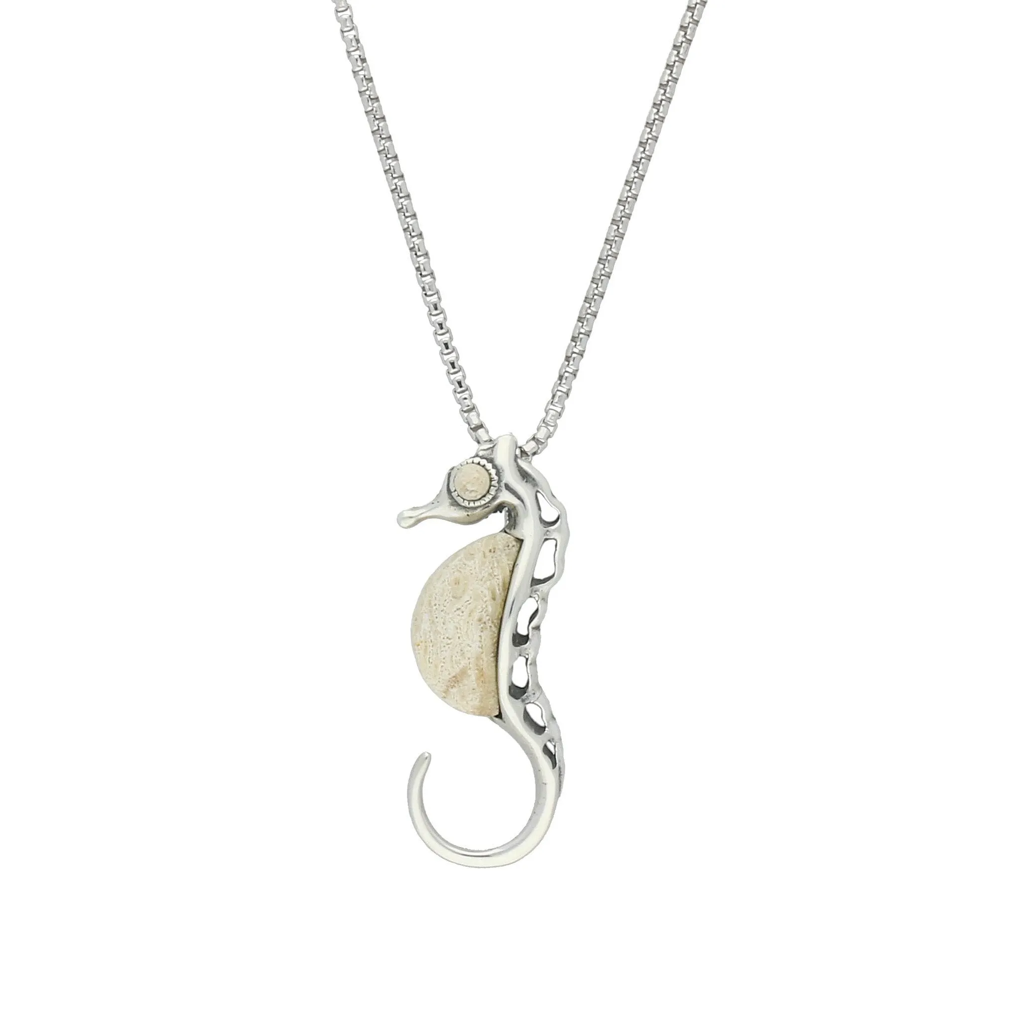 Sterling Silver Coquina Seahorse Necklace