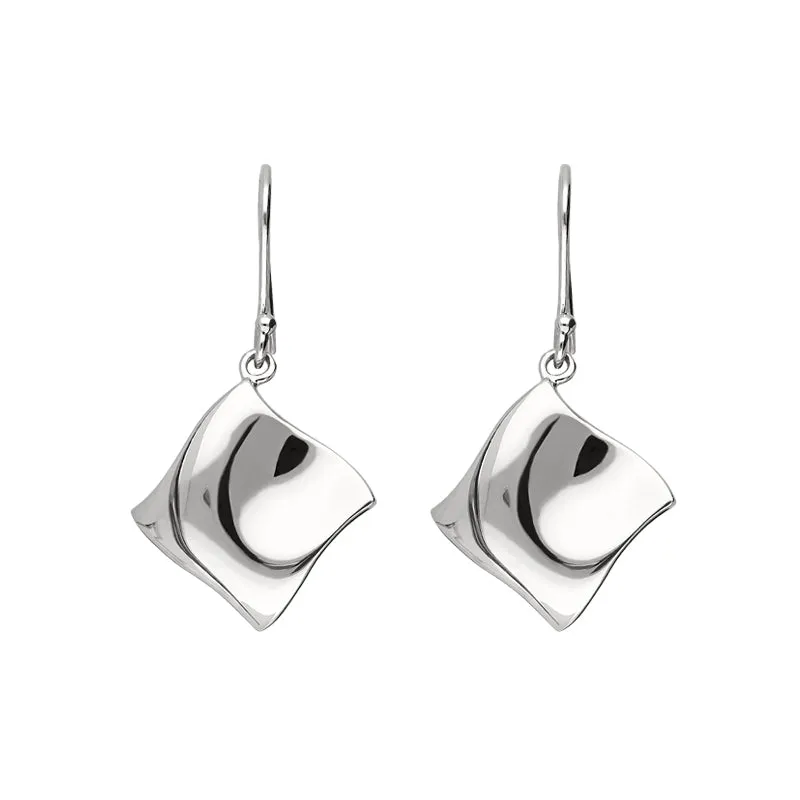 Sterling Silver Curved Square Drop Earrings