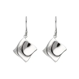 Sterling Silver Curved Square Drop Earrings