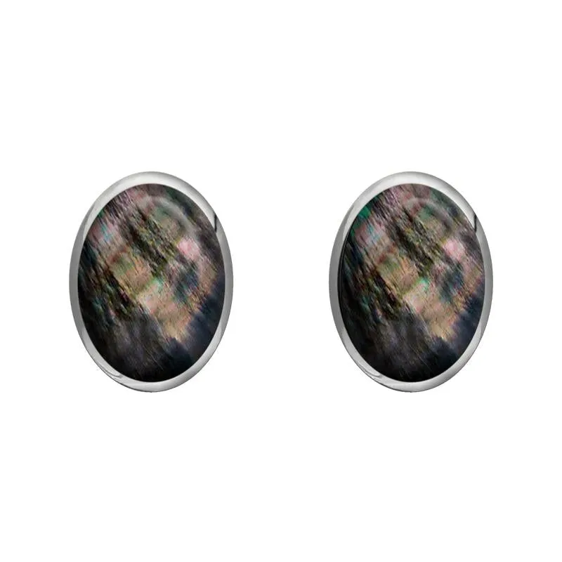 Sterling Silver Dark Mother of Pearl 8 x 6mm Classic Medium Oval Stud Earrings