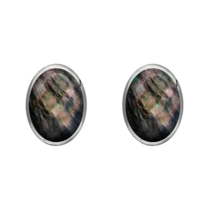Sterling Silver Dark Mother of Pearl 8 x 6mm Classic Medium Oval Stud Earrings