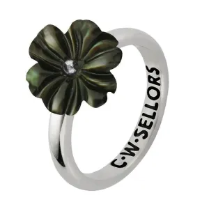 Sterling Silver Dark Mother of Pearl Tuberose 12mm Dahlia Ring