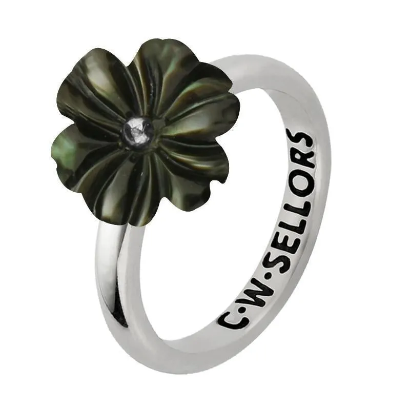Sterling Silver Dark Mother of Pearl Tuberose 12mm Dahlia Ring