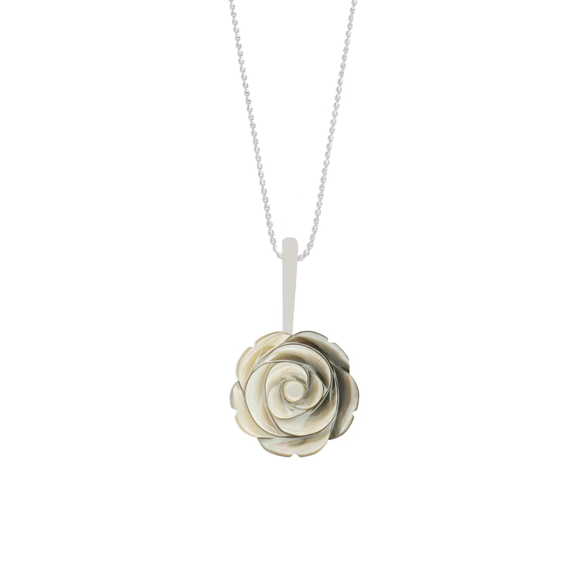 Sterling Silver Dark Mother of Pearl Tuberose 18mm Rose Necklace