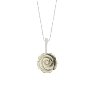 Sterling Silver Dark Mother of Pearl Tuberose 18mm Rose Necklace