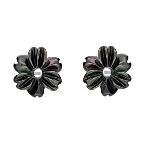 Sterling Silver Dark Mother of Pearl Tuberose 8mm Dahlia Stud Earrings