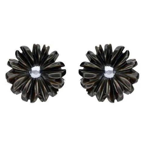 Sterling Silver Dark Mother of Pearl Tuberose 8mm Daisy Stud Earrings