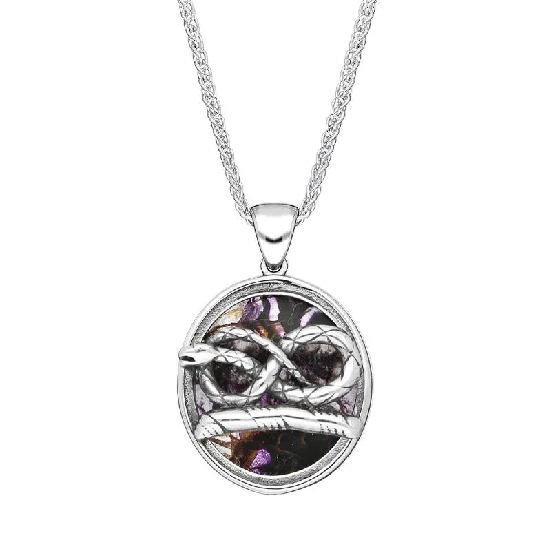 Sterling Silver Devonshire Snake Blue John Necklace D