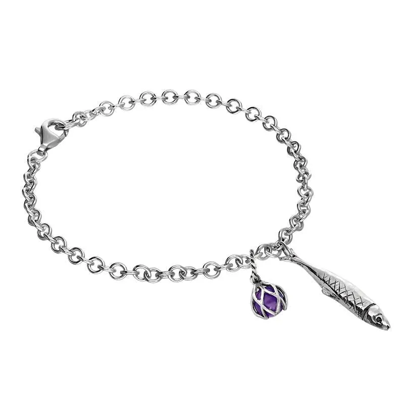 Sterling Silver Emma Stothard Silver Darling Amethyst Float Charm Bracelet
