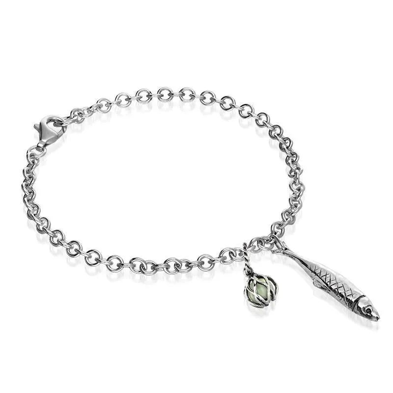Sterling Silver Emma Stothard Silver Darling Green Quartz Float Charm Bracelet