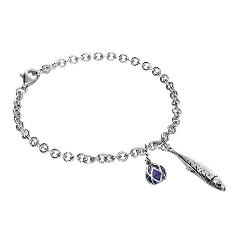 Sterling Silver Emma Stothard Silver Darling Lapis Lazuli Float Charm Bracelet