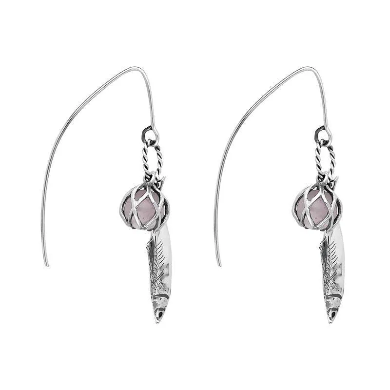 Sterling Silver Emma Stothard Silver Darling Rose Quartz Float Charm Hook Earrings