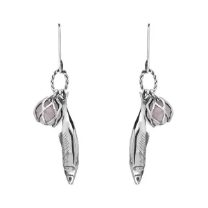 Sterling Silver Emma Stothard Silver Darling Rose Quartz Float Charm Hook Earrings